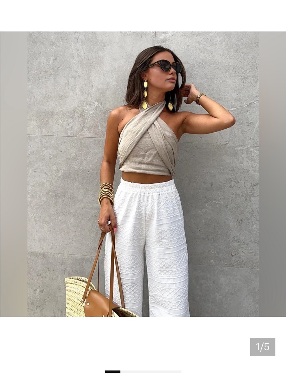 Commense Draped Halter Wrap Crop Top - Beige - Picture 2 of 5